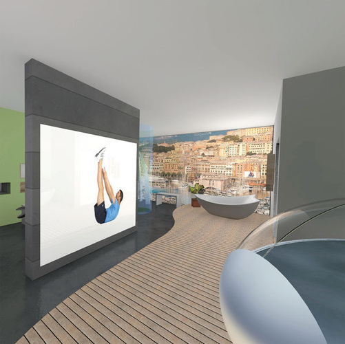 Das Bad der Zukunft kennzeichnen verschiedene Funktionen, wie z.B. die automatische Zugabe von Seife in das Wasser, Makeup- und Styling-Tipps im Spiegel oder auch die Vernetzung mit dem Personal Trainer für das tägliche Work-out. Das Bad der Zukunft kennzeichnen verschiedene Funktionen, wie z.B. die automatische Zugabe von Seife in das Wasser, Makeup- und Styling-Tipps im Spiegel oder auch die Vernetzung mit dem Personal Trainer für das tägliche Work-out.