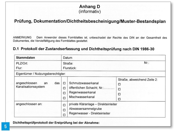 Ausschnitt aus Anhang D der DIN 1986-30. Ausschnitt aus Anhang D der DIN 1986-30.