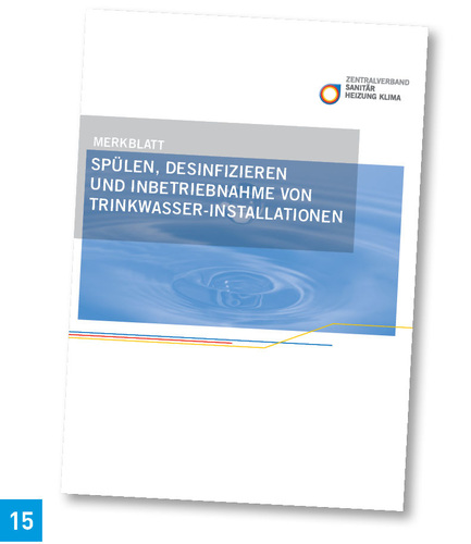 <p>Im ZVSHK-Merkblatt „Spülen, Desinfizieren und Inbetriebnahme von Trinkwasser-Installationen“ sind zu dieser Thematik wesentliche Anforderungen für die Praxis zusammengefasst.</p> - © ZVSHK