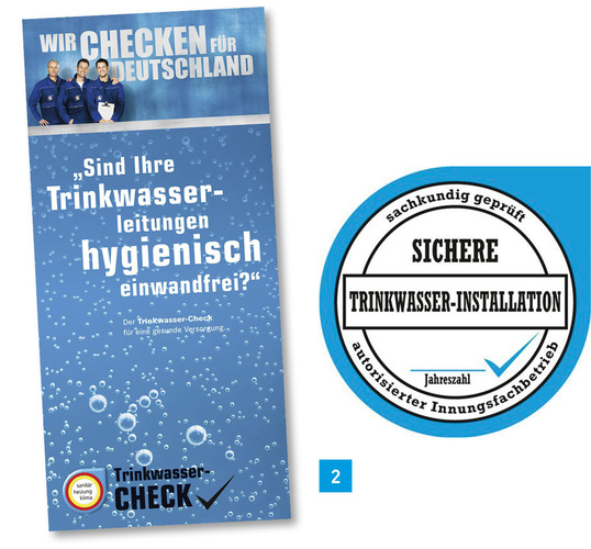 Faltblatt und Stempel Trinkwassercheck.