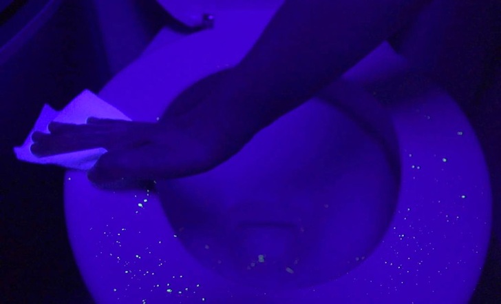 Der Schwarzlichttest zeigt: der Telefonhörer im Büro ist bakterienverseuchter als der Toilettensitz.