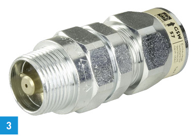 
Lageunabhängiger Gasströmungswächter mit integrierter, thermisch auslösender Absperreinrichtung (TAE).



