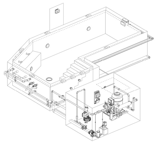 Installations- und Rohrleitungsplan für ein privates Schwimmbecken.
