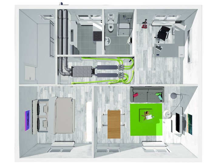 Bild 1    Auch für ventilatorgestützte Lüftungssysteme beinhaltet die neue DIN 1946-6 einige Neuerungen – etwa bei den Filterklassen oder der Anordnung der Außen- und Fortluftdurchlässe.