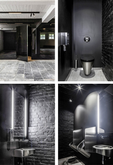 Die Kombination aus schwarzen Wänden und Edelstahlprodukten ruft eine typische Club-Atmosphäre hervor.