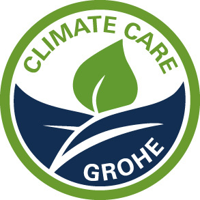 Mit dem Climate Care Logo unterstreicht Grohe seine Ambitionen, klimafreundlich zu produzieren. Zukünftig wird die Sanitärmarke seine Produktverpackungen mit diesem Siegel versehen. - © Grohe
