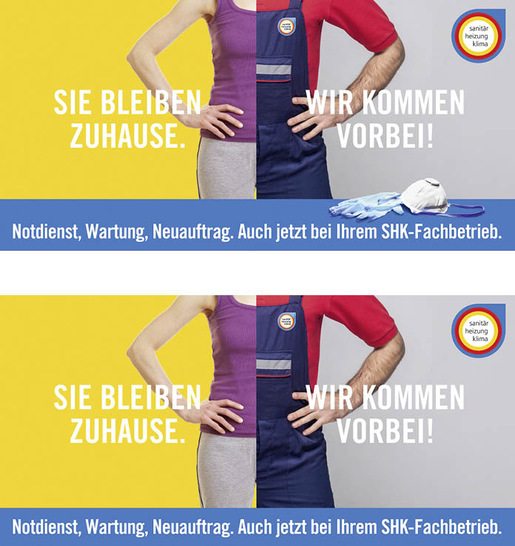 Die klare Botschaft an verunsicherte Endkunden lässt sich auf Webseite oder Servicefahrzeug plakatieren – das Motiv steht mit oder ohne Maske und Handschuhe Innungsbetrieben zur Verfügung.