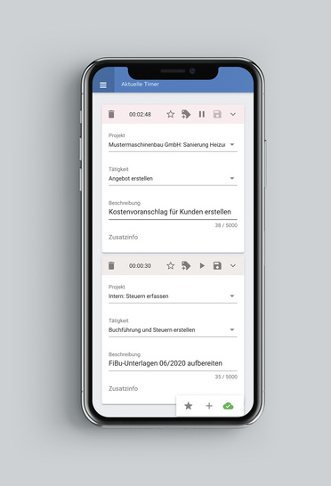Beispielhafte ­L­ösung zur Zeit­erfassung vom Anbieter Descript GmbH mit Sitz in Dresden und bei Frankfurt am Main.