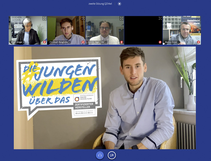 Online auf der Jahrestagung zum Qualitätszeichen im November 2020: Christoph Manghofer stellt sich den Fragen von Dennis Jaeger (SBZ) und Markus Sironi (IKZ). In Zusammenarbeit mit Birgit Jünger (ZVSHK) wird der Wettbewerb zum Qualitätszeichen für „Junge Wilde“ aus der Taufe gehoben.