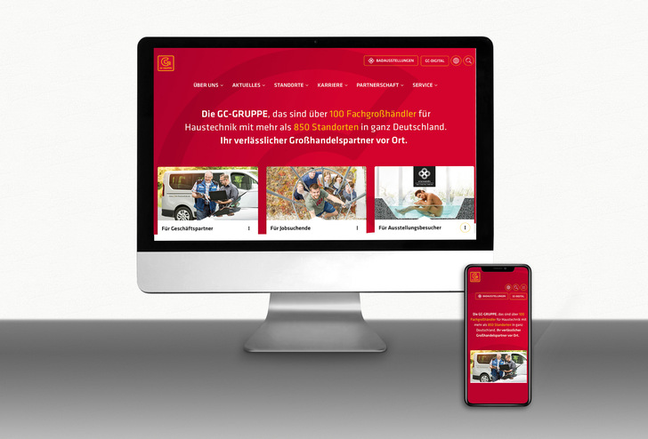 Modernes responsives Design mit optimierter Übersicht und klaren Strukturen erwartet die Nutzer von gc-gruppe.de