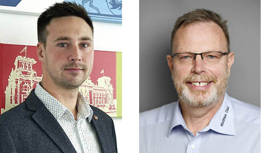 Stefan Zolynski (links) ist neuer OM, Matthias Daul wurde zum Ehren-OM ernannt. - © Bilder: Fachverband SHK BW
