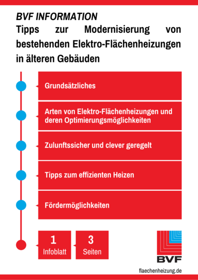 Alles Wissenswerte zur Modernisierung bestehender Elektro-Flächenheizungen gibts im Infoblatt des BVF.