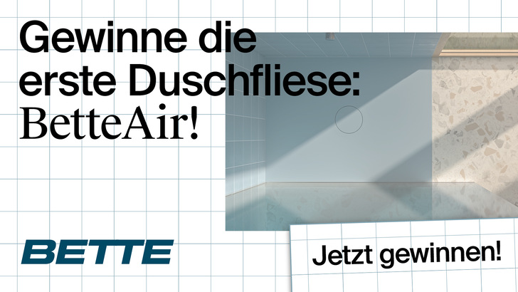 Bette ruft Architekten, Badplaner und Studierende auf, ein Walk-in-Duschbad mit der weltweit ersten Duschfliese BetteAir zu gestalten. - © Bette
