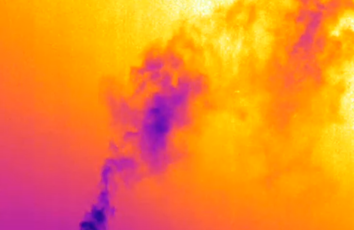 Mit einer OGI-Kamera (Optical Gas Imaging) sichtbar gemachte Methanleckage.