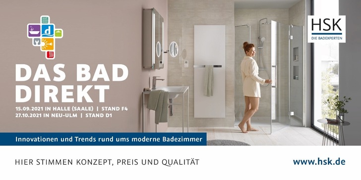 HSK präsentiert auf der Messe „Das Bad Direkt“ Trends rund ums Badezimmer - © HSK Duschkabinenbau

