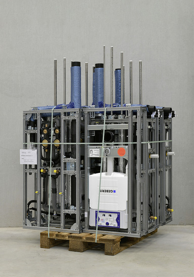 Versandfertig auf die Palette gepackt, werden die industriell vorgefertigten GIS-Tragsysteme just in time auf die Baustelle geliefert.