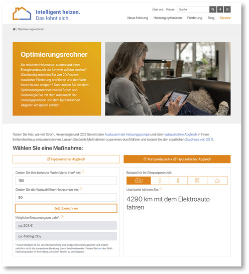 Den Optimierungsrechner der VdZ für eine gesteigerte Energie­effizienz können SHK-Betriebe auch auf ihrer eigenen Website 
präsentieren. - © Bild: VdZ
