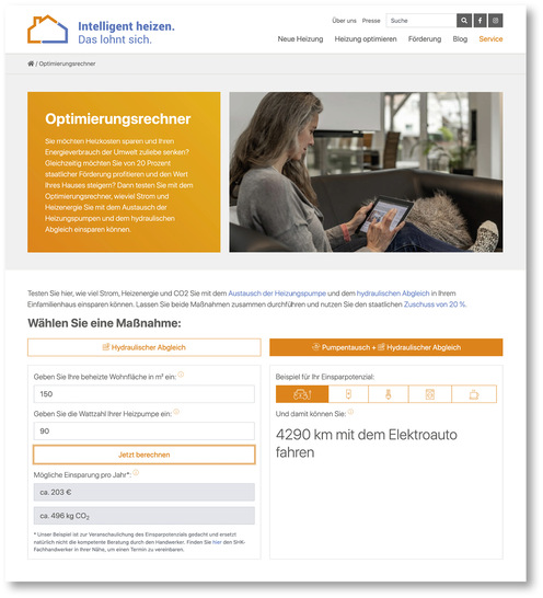 Den Optimierungsrechner der VdZ für eine gesteigerte Energie­effizienz können SHK-Betriebe auch auf ihrer eigenen Website 
präsentieren.