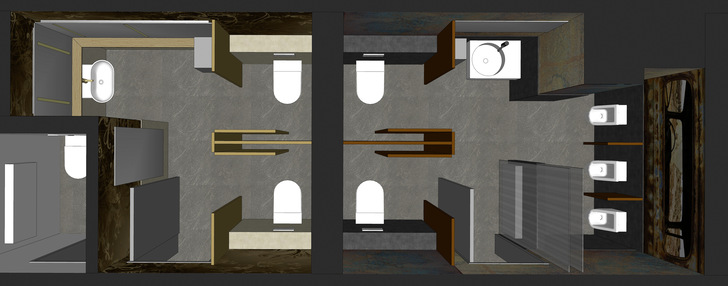 Die WCs sollten sich vom Rest der ­Gastronomie abgrenzen und eine eigenständige, unverwechselbare ­Optik haben. Der Vorschlag: eine „­geschlechtsspezifische“ Gestaltung.
