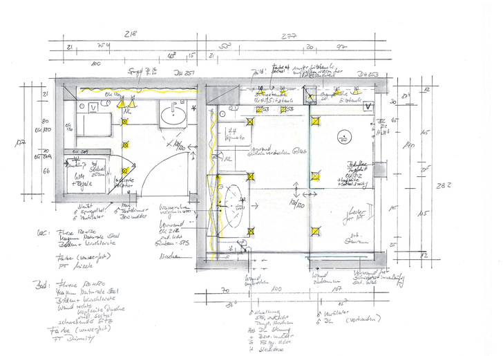 Die einzige Möglichkeit, die Waschmaschine in der Wohnung aufzustellen, war im Bad. Trotzdem sollte sie optisch und ­gestalterisch gut eingefügt werden.