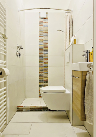 Jetzt mit Dusche: Die Bereiche WC und Waschplatz sind zusammengerückt, das ergab an ­einer Stirnseite Raum für eine Dusche. - © Bild: Schulz
