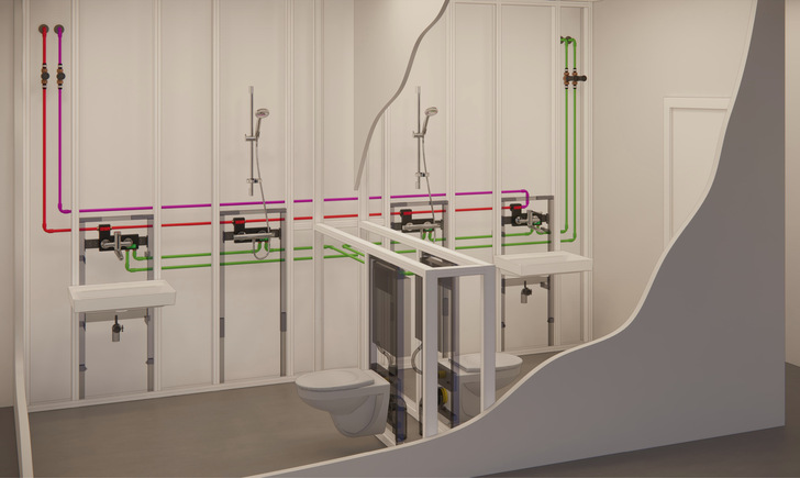 A Doppelnasszelle mit einer Ringinstallation.