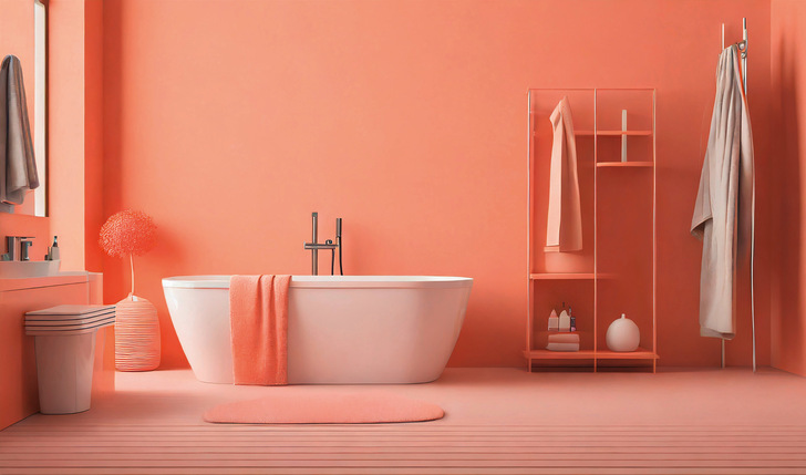 Die Pantone-Farbe des Jahres, Peach Fuzz, ist für den ein oder anderen zu feminin. Die zarte Farbe muss ja auch nicht, wie hier, gleichzeitig an Wand und Boden, für Möbel und Accessoires eingesetzt werden. Sie würde in verschiedenen Kontexten gut als Akzent funktionieren.