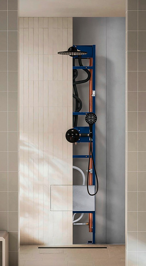 Das Unterputz-Duschsystem „Rapido Heat Recovery“ von Grohe gewinnt Wärmeenergie ﻿aus dem Duschwasser zurück. - © Bild: Grohe
