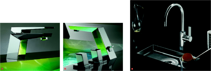 1 Die Supernova von Dornbracht – eine ­Armatur von hoher skulpturaler Qualität2 Auch der Schwallauslauf der Supernova zeigt mit seinen Formen das Spiel mit dem Licht und seiner ­Brechung3 Eine zusätzliche Trinkquelle im ­Privathaus: die Armatur Bar Tap