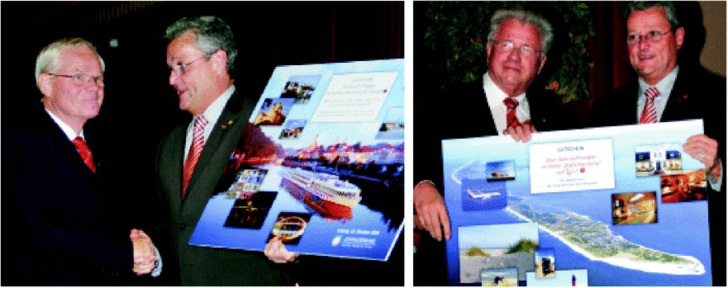 Zur Verabschiedung erhielten die beiden ausscheidenden Präsidenten Bruno Schliefke und Werner Obermeier eine Reise von ihren Vorstandskollegen geschenkt.