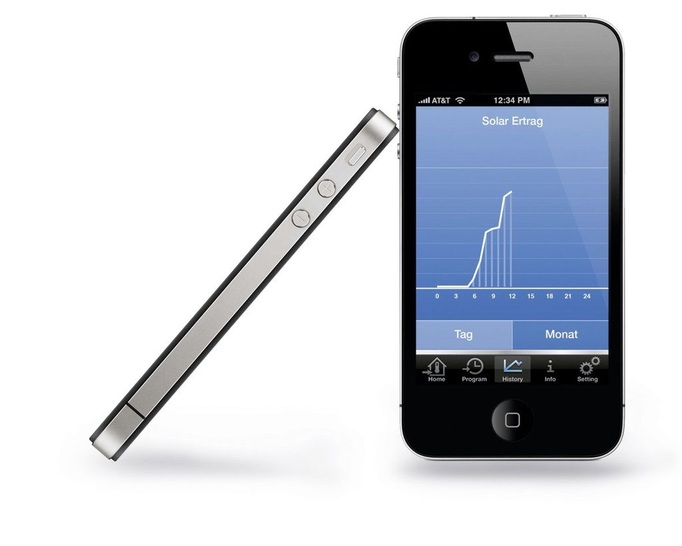 Mit der App EasyControl kann man per iPhone die Einstellungen der Heizungsanlage ändern oder Daten abfragen. Sogar der aktuelle Ertrag der Solar­anlage wird angezeigt.