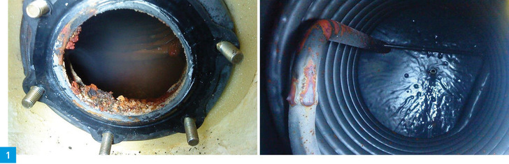 Verkrustungen und schlammige ­Ablagerungen in einem nicht ­gewarteten Speicher-Trinkwassererwärmer.