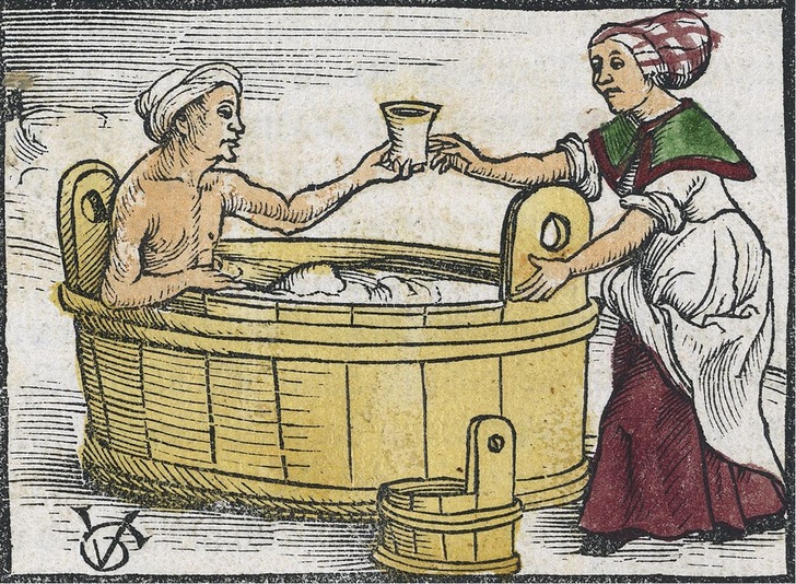 Mittelalterlicher Badezuber aus Holz. Aus einem Züricher Kalender von 1508. - © Zentralbibliothek Zürich
