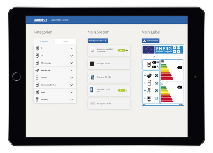 Mit der Software Logasoft EnergyLabel lassen sich ErP-Systemlabel für alle individuell konfigurierten Systeme erstellen.