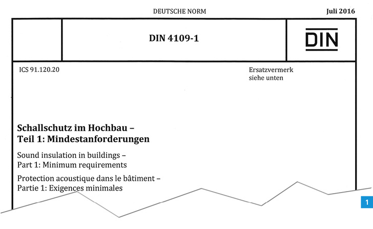 <p>

Kopfzeile der Titelseite DIN 4109-1, Ausgabe Juli 2016.

</p> - © Beuth Verlag
