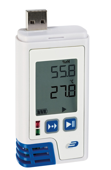 Der LOG210 ermöglicht die Datenaufzeichnung der Temperatur, relativen Feuchte und Taupunkttemperatur.