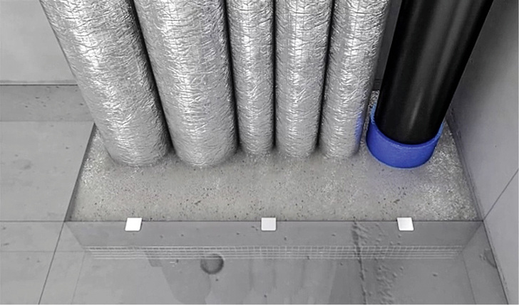 

Geprüfte Geberit-Rohrabschottungen mit Nullabständen nach dem Verguss mit der zementgebundenen Geberit-Vergussmasse FSH90.





