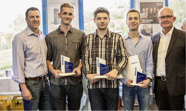 



Wöhler-Produktmanager Christian Beyerstedt, die Preisträger Nikolai Geisen, Jens Beckmann und Felix Schüttler sowie Geschäftsführer Dr. Stephan Ester (v.l.n.r.).
