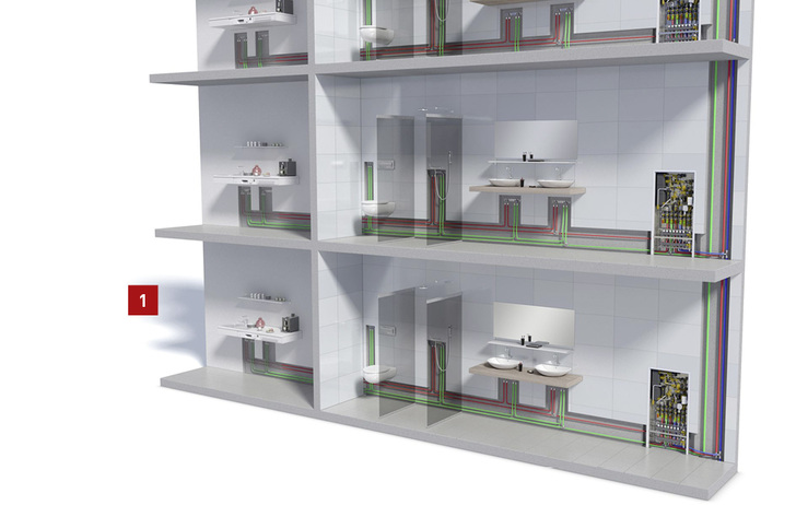 

Trinkwasserhygiene wird unter anderem durch regelmäßigen Wasseraustausch und Einhaltung der geforderten Temperaturen erreicht. Dezentrale Wohnungsstationen, Durchschleif-Ringinstallationen und Spülstationen leisten hierzu einen wichtigen Beitrag.





