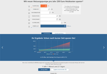Screenshot des Amortisationsrechners für den Austausch einer Heizungspumpe.