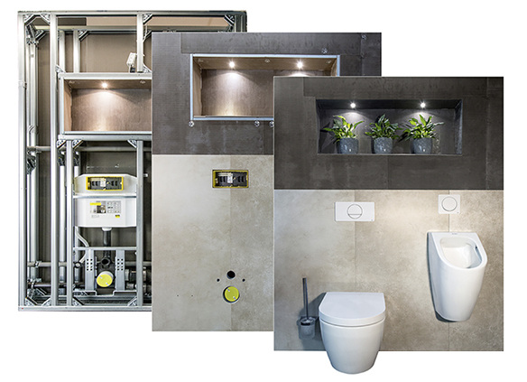 
Die Badprojektierung Badia basiert auf vorgefertigten Bauteilen in drei Ebenen: Design, Abdichtung und Technik.



