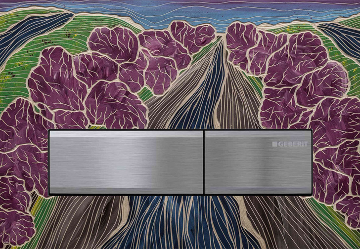 Geberit verlost eine Jahreszeiten-Edition der Betätigungsplatten Sigma50 des Künstlers Jörg Heikhaus aka Alex Diamond, hier: “Frühling“.