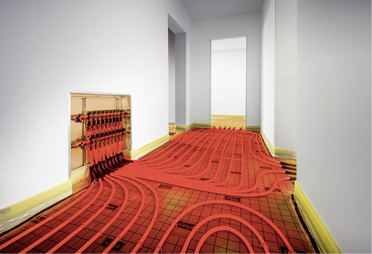 

Die herkömmliche Art der Wärmeverteilung im Bereich des Heizkreisverteilers kann in Fluren und anderen Transferräumen zu einer Überhitzung führen.





