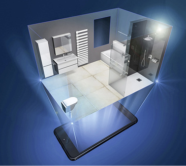 
Mit der App RealityMobile lassen sich Badplanungen per Virtual Reality beim Endkunden präsentieren.



