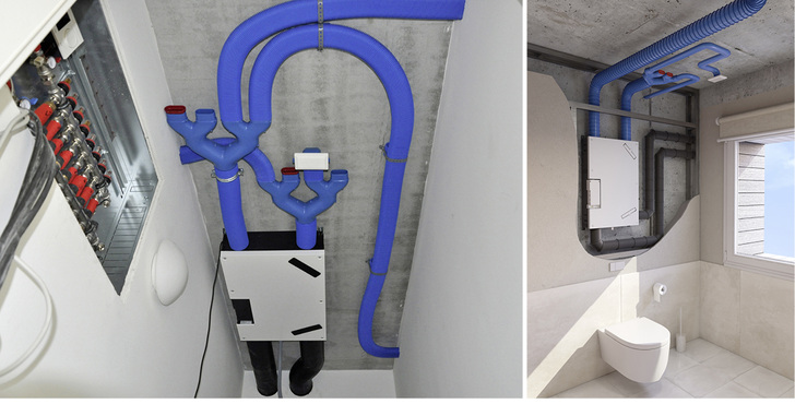 <p>
</p>

<p>
Aufgrund seiner kompakten Abmessungen lässt sich das PluggPlan-Lüftungsgerät sowohl unter einer (abgehängten) Decke als auch an der Wand montieren, z. B. in der Vorwandinstallation oberhalb des WCs.
</p> - © Pluggit

