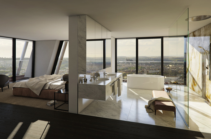 In den Penthäusern des V Towers laden die Badewannen Meisterstück Duo Oval zum Baden und Entspannen ein.