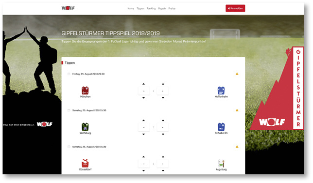 
Beim Fußball-Tippspiel von Wolf gibt es Sachpreise zu gewinnen.



