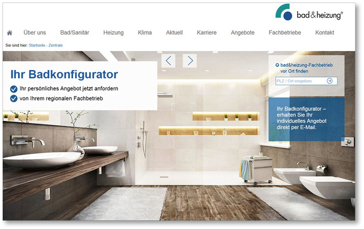 
Mit dem Badkonfigurator können die Kosten für eine Badsanierung berechnet werden.
