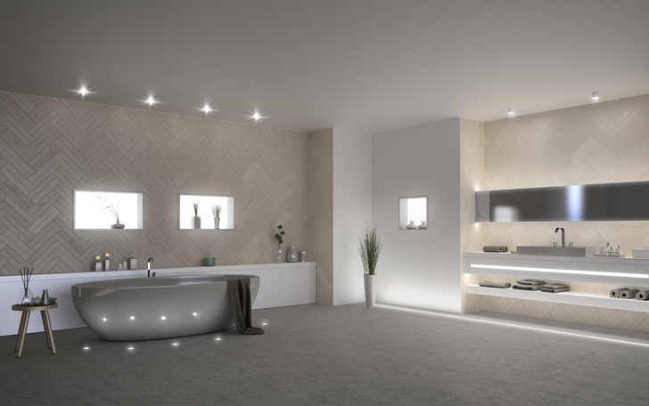 LED-Leuchten von dot-spot im Bad inszeniert