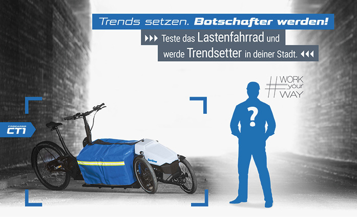 
Als Botschafter können Handwerker das Lastenfahrrad von Sortimo ein halbes Jahr lang testen.



